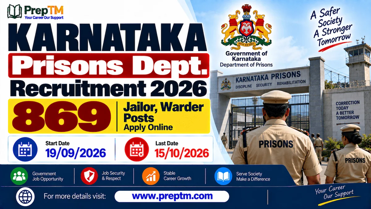 Karnataka Prisons Recruitment 2026: 869 Jailor, Warder Posts Apply Online